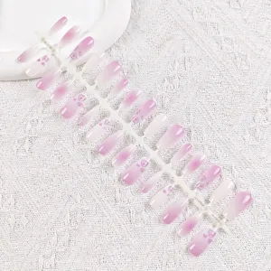 Set de uñas postizas degradadas moradas ojo de gato, puntas de uñas largas para manicura.