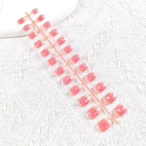 Uñas postizas ojo de gato rosa con diamantes de imitación de estrella, tiras de uñas.
