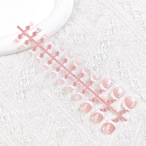 Set de uñas postizas para los pies punta blanca francesa estampado floral tira