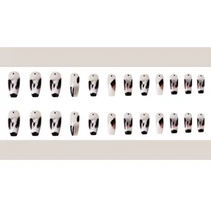 24Pzas Uñas Postizas Largas Bailarina Estampado Vaca Lindas Uñas Acrílicas Set