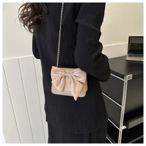 Chic womens crossbody bag with lovely pink bow and sleek chain strap for daily wear style.