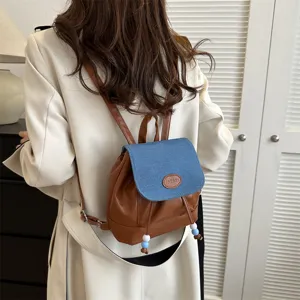 Sac à dos patchwork en denim pour femme élégant sac d'épaule quotidien vue de dos