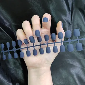 Matte korte ronde kunstnagels set met bijpassende nageldrager in elegante grijze stijl.