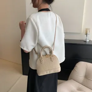 Damen beigefarbene Kuppel Umhängetasche Retro Top Handle Handtasche lässige Crossover Tasche