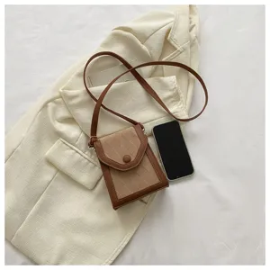 Sac bandoulière rétro couleur contrastée pour femme, petit sac de téléphone tendance chic.