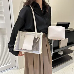 Borsa Shopper Trasparente in PVC Grande Capacita Borsa a Spalla con Pochette Donna Estate
