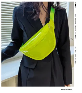 Neon green transparent chest bag, stylish waterproof waist bag for modern women daily use detail.