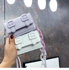 Chic mini shoulder crossbody bag for women, stylish candy color handbag with chunky chain.