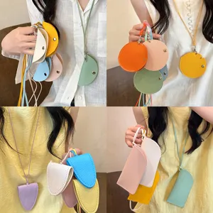 Leather glasses pouch lanyard necklace, multi-color mini storage bag accessory.