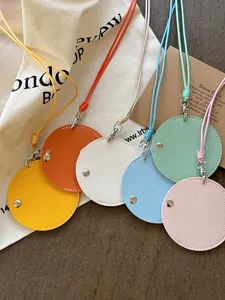 Chic colorful leather round pouch lanyard necklace stylish minimalist accessory for women new fashion