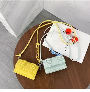 Women mini crossbody shoulder bag candy color PU leather cute handbag with chain strap