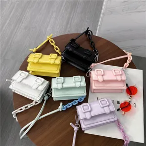 Candy color PU leather mini crossbody bag for women, cute shoulder bag with chain.