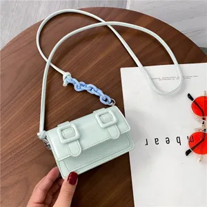 Mint green mini crossbody bag for women, stylish candy color shoulder bag with trendy chunky chain.