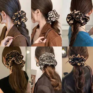 Coletero Plisado con Flores y Estampado de Leopardo Retro Estilo Maillard de Tela de Alta Gama Banda para el Cabello Accesorios para Mujer