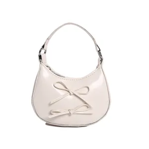Weisse Bogenhandtasche mit süssen Schleifen, minimalistische Mini-Schultertasche für Damen.