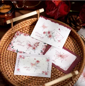 20pcs Butterfly Rose Greeting Cards Vintage Handwritten Wish Message Cards for Graduation