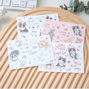 Leuke katten en honden wenskaarten set, decoratieve wenskaarten voor fotowand memo.