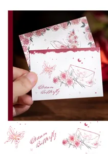Butterfly rose greeting card stationery memo note card floral design wishes paper gift