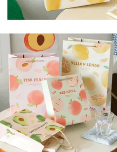 Cute fruit illustration gift bag minimalist paper handbag for birthday gifts package