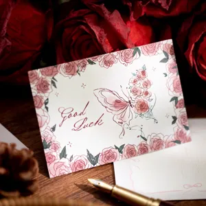 Pack of 20 Butterfly Rose Greeting Cards for Graduation Wishes and Room Wall Decor