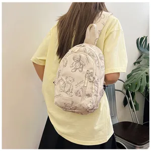 Zaino monospalla petto in tela con stampa orsacchiotto carino per borsa viaggio donna