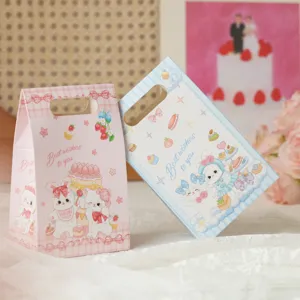Niedliche Papiertüten für Süßigkeiten mit süßen Hasen-Illustrationen, ideal für Geburtstage.