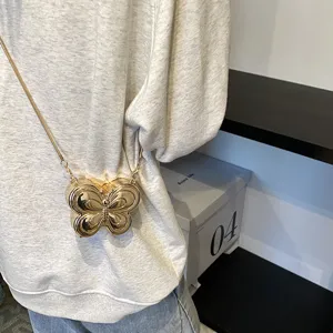Goldene Schmetterling Abendtasche metallisch Umhängetasche kleine Handtasche Damen