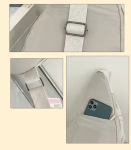 Bolso cruzado de lona informal con correa ajustable y práctico bolsillo para teléfono.