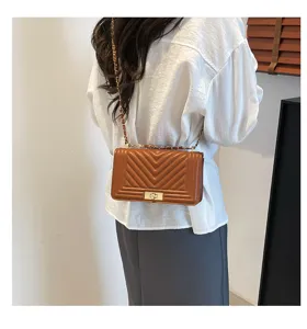 Sac à bandoulière matelassé marron pour femme chaîne élégante chic sac de messager