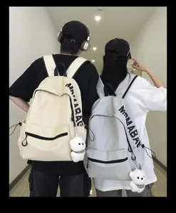 Korean style minimalist canvas backpack for students, campus ins fashion school bag.