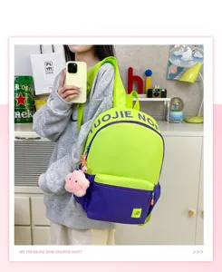 Sac à dos color block grande capacité cartable tendance sac d'école stylé pour étudiants
