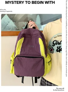 Casual lightweight outdoor backpack stylish contrast color school bag for students daily use.