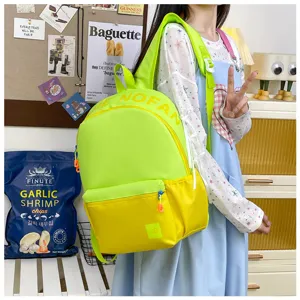 Sac a dos colore vert fluo et jaune pour etudiants grande capacite sac d'ecole casual
