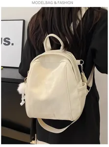 Women minimalist PU leather backpack stylish casual travel daily school bag for ladies
