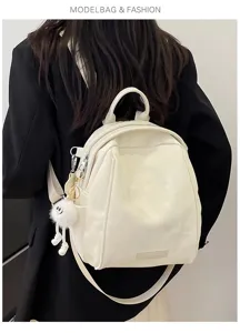 Stylish large capacity women backpack casual travel commuter school bag off-white color