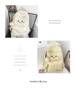 Cute cartoon canvas backpack for teen girls casual school bookbag lightweight travel daypack