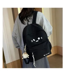Cute cartoon cat black backpack for school and travel, lightweight casual daypack.