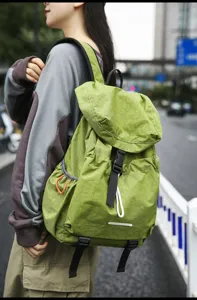 Casual waterproof green nylon backpack for travel outdoor school daily use large capacity