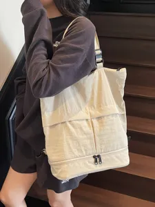 Zaino e borsa a mano in nylon da donna, grande capacità viaggio borsa scuola casual beige.