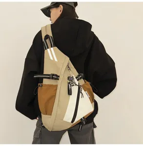 Borsa a tracolla multifunzionale petto per uomo e donna, zaino casual color block in tela alla moda.