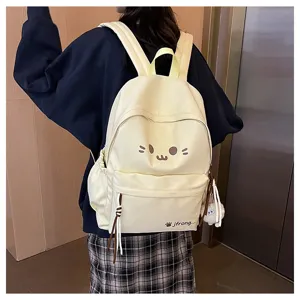 Cute canvas backpack for daily casual travel, lightweight school bag with lovely cartoon face.