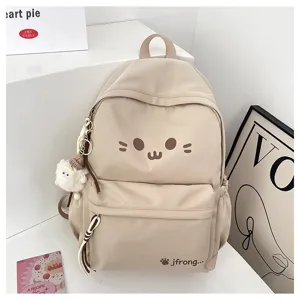 Cute cartoon casual backpack for students, lightweight daily school bag with cute face design.