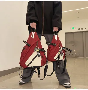 Zaino monospalla triangolare rosso e bianco multifunzione elegante borsa da viaggio