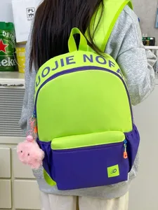 Grand Sac à Dos en Tissu Oxford Étudiant Couleur Contrastée Cartable Imperméable Sac à Dos Loisir Pour Adolescents