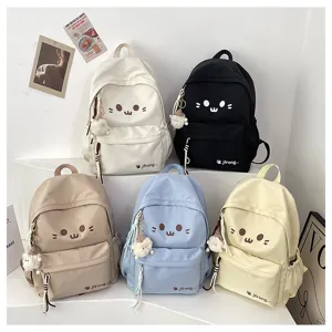 Cute cartoon student backpack multi-color display detail showing lovely design for girls casual travel.