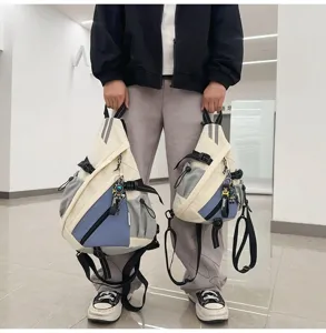 Zaino in tela multifunzione per uomo e donna, borsa a tracolla alla moda con blocco di colore.