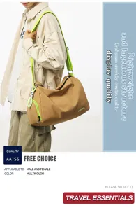 Detail view of the stylish contrast shoulder bag, featuring neon green straps and durable fabric.