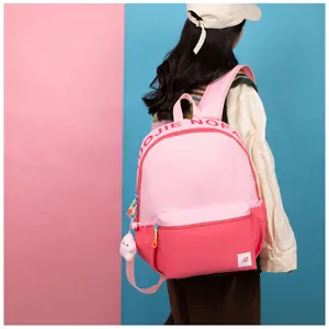 Rosa farbblock lässiger Rucksack für Damen und Studenten mit großem Kapazität und Anhänger.