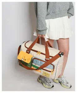 Grande borsa da viaggio colorblock da donna borsa sportiva fitness a spalla tracolla.