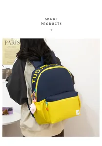 Lässiger Farblock Rucksack für Damen und Herren, große modische Schultasche für den Alltag.